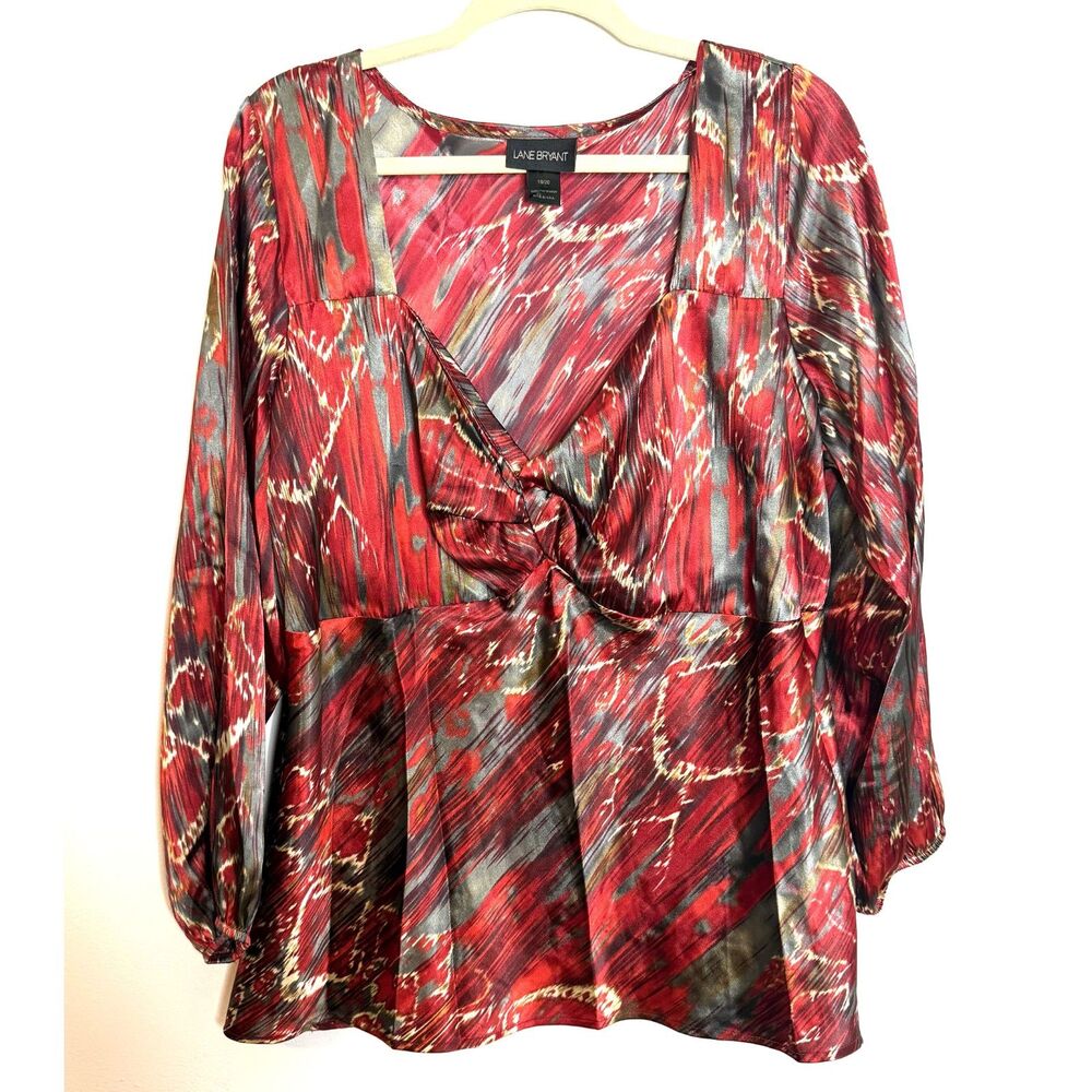 Lane Bryant Red Satin Elastic Long Sleeve Party Top Blouse Plus 18/20 (2X)